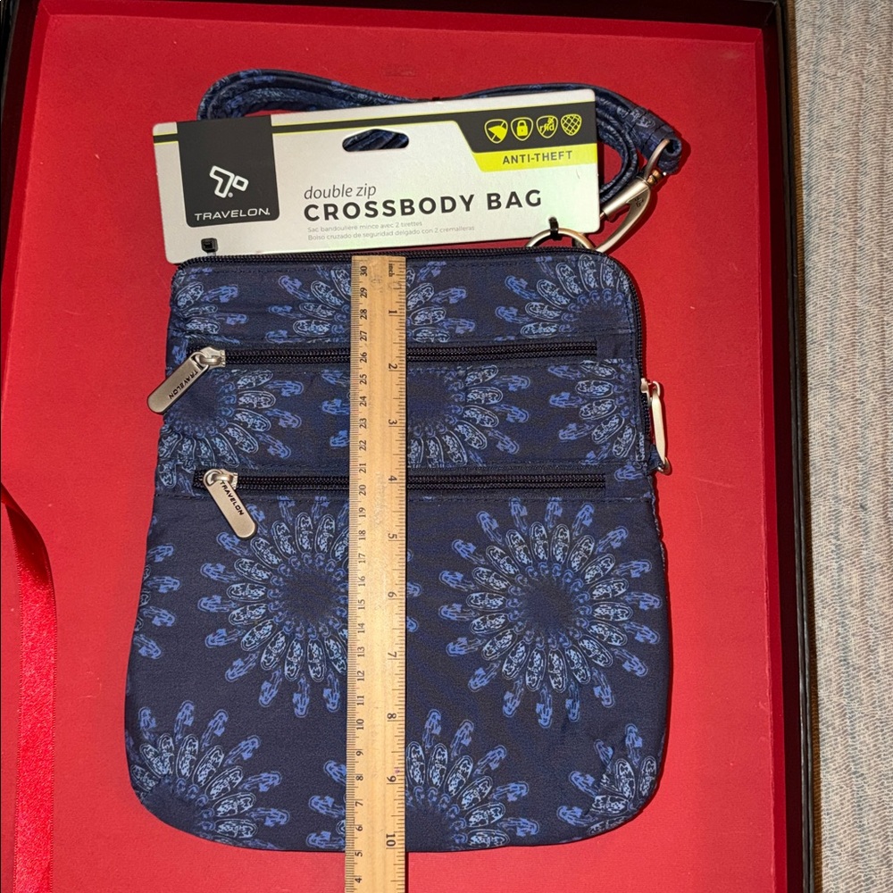 Travelon Navy and Blue Geo Sun Flower Crossbody Bag - Picture 12 of 12